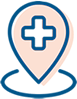 map marker with medical cross in the middle